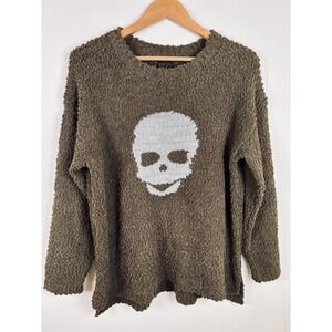 MOD Lusive Skull Sweater‎ Women's  Khaki Green Brown Size Large Teddy Fleece